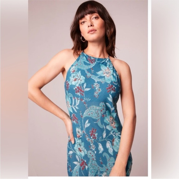 Nwt Band of the Free Floral Paisley Cowl Back Halter Midi Dress Teal medium - Picture 2 of 6